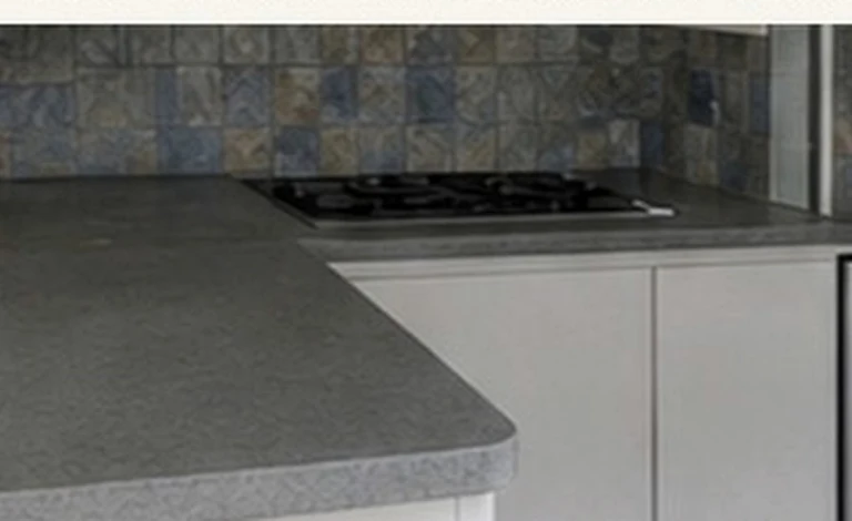 Detail of the original tile backsplash and laminate counter