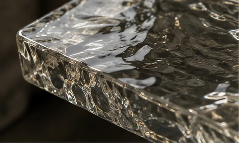 Cast glass slab edge with rippled surface