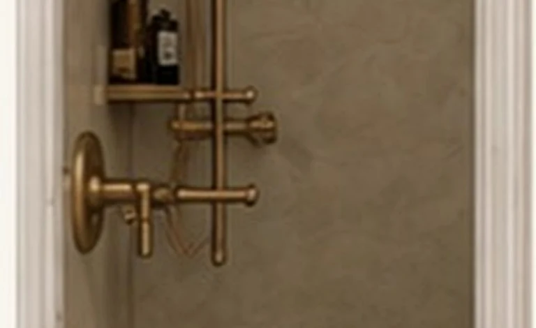 Unlacquered brass wall-mount fitting against limewashed plaster