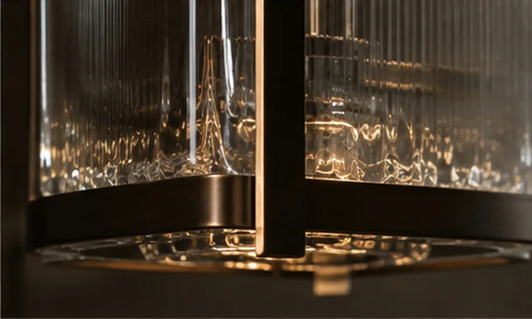 Ribbed glass and blackened bronze fixture, lit