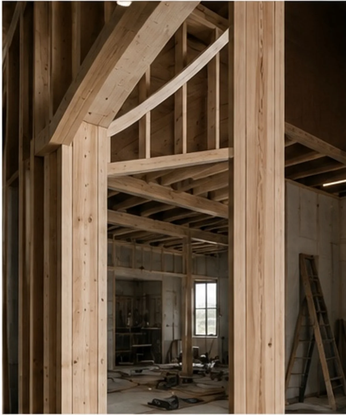 Construction in progress &mdash; framing, structure and finish work underway
